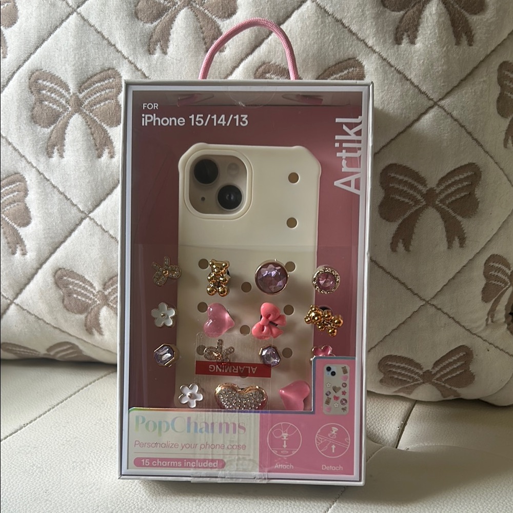 White iPhone Case with Charms for iPhone 15/14/13